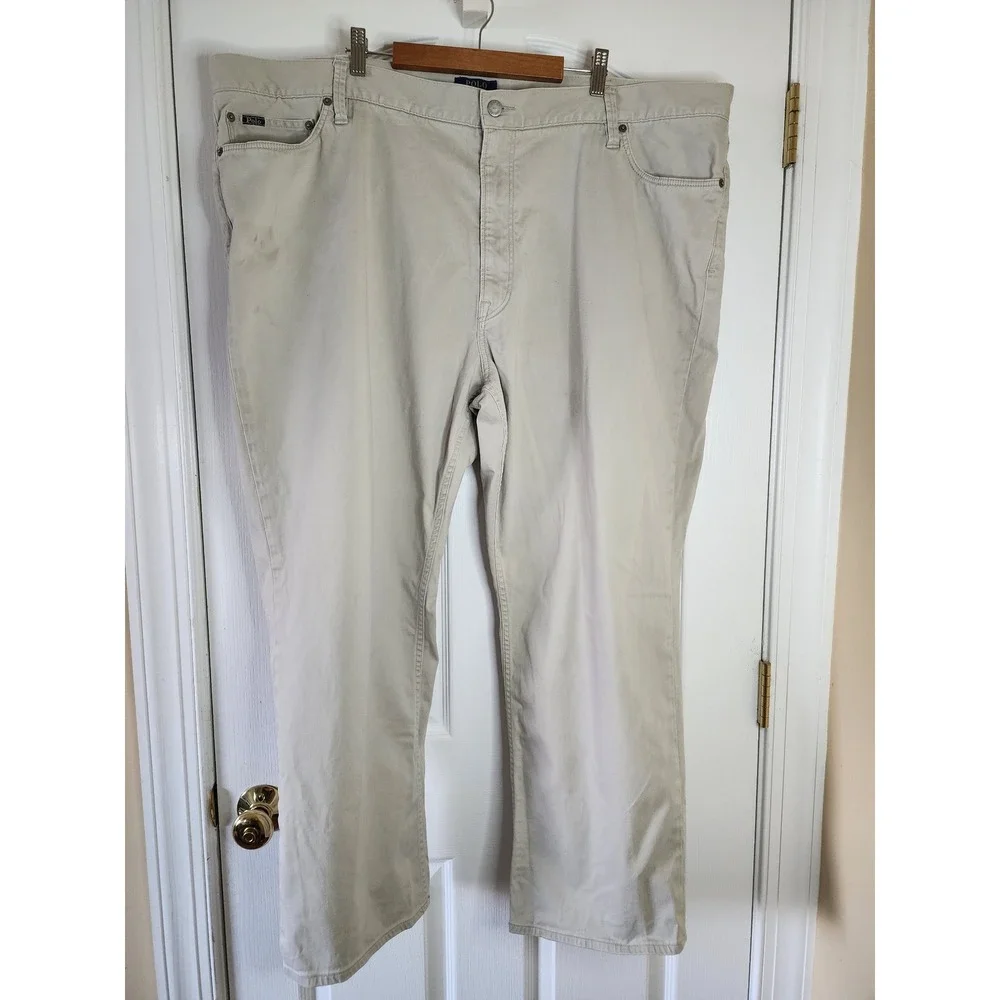 Polo Ralph Lauren Mens 48x30 Khaki Tan Straight Leg Stretch Cotton Pants Chinos